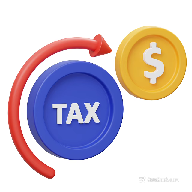 Modern Decorative Ornament Set With Blue TAX Sign Yellow Dollar Symbol And Red Arrow 3d model 