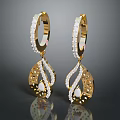 Gold Earrings With Diamond Accents And Pearl Filigree Pendant Design