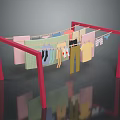 Red Clothes Drying Rack With Hanging Shirts Pants And Socks For Home Use