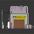 Vibrant 3D Modeled Cafe Shop With Pink Green Facade Street Lamp And Tables