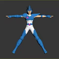 Blue and White Armored Warrior Character 3D Model in Dynamic Open Arms Pose 3d model