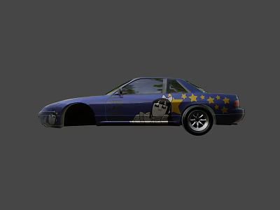 Blue Custom Painted Sports Car With Yellow Stars And Side Graphics Design 3d model