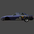 Blue Custom Painted Sports Car With Yellow Stars And Side Graphics Design