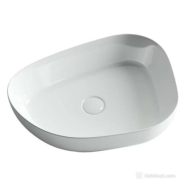 Contemporary White Countertop Washbasin with Sleek Design Smooth Surface and Central Drain 3d model 