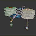 Futuristic Space Station with Dual Circular Modules Connecting Framework Blue Solar Panels and Mechanical Legs