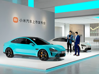 Xiaomi Car Launch Event Showcases New Models With Attendees Discussing 3d model