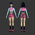 3D Female Character With Headphones Front Back View TRAPSTAR Top Pink Camo Shorts White Straps