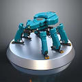 Blue Multi Legged Robotic Creature on Silver Circular Platform Mechanical Design 3d model