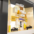 Store Window Display Featuring Yellow White Striped Background Colorful Blocks Unite Ignite Lettering