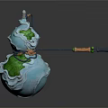 Unique Gourd Shaped Weapon Featuring Blue Green Spherical Design And Long Handle