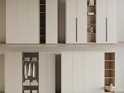 Modern Light Colored Wardrobe With Hanging Rods Drawers And Open Shelves Storage Design 3d model
