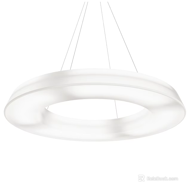 Modern White Circular Pendant Light with Minimalist Design and Hanging Cables 3d model 