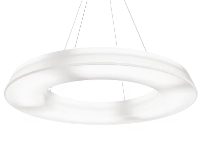Modern White Circular Pendant Light with Minimalist Design and Hanging Cables 3d model