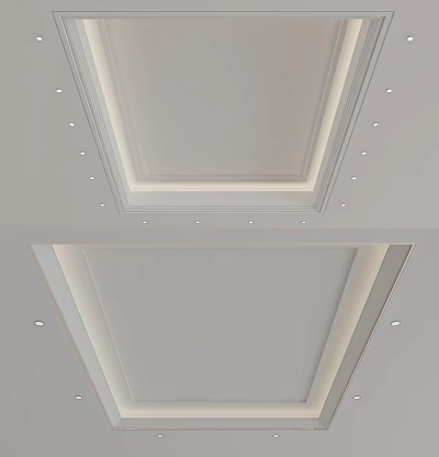 Stylish Modern Ceiling Design With Layered Structure Recessed Lights And LED Strips 3d model