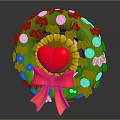 Vibrant Circular Wreath Decorative Ornament Set With Green Leaves Colorful Flowers Red Heart And Bow