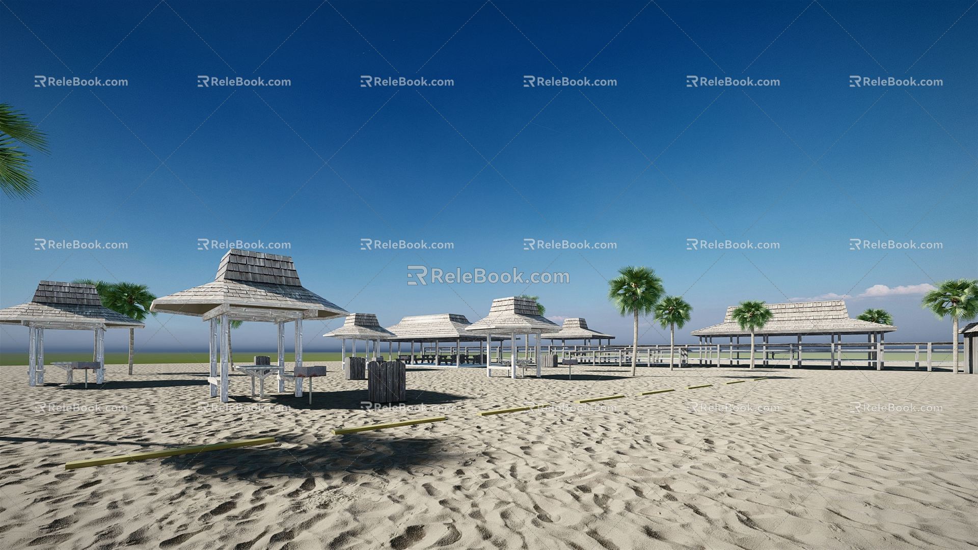 Modern Beach Landscape Wooden Pavilion Beach Seaside Rest Pavilion Herbal Tea Pavilion 3d model