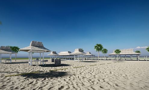 Modern Beach Landscape Wooden Pavilion Beach Seaside Rest Pavilion Herbal Tea Pavilion 3d model