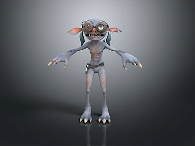 Game Movie Character With Pointed Ears Goggles Slender Body And Sharp Claws 3d model