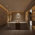SPA Sauna Room Modern Interior With Treatment Bed Wooden Stool And Round Mirror