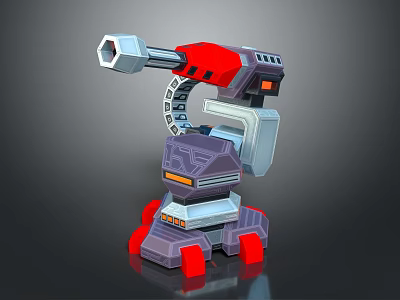 Futuristic Mechanical Weapon With Drill Arm Red Gray Metal Structure And Tech Design 3d model