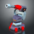 Futuristic Mechanical Weapon With Drill Arm Red Gray Metal Structure And Tech Design