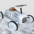 Vintage Light Blue Electric Toy Car with Steering Wheel Brown Seat and Number 1