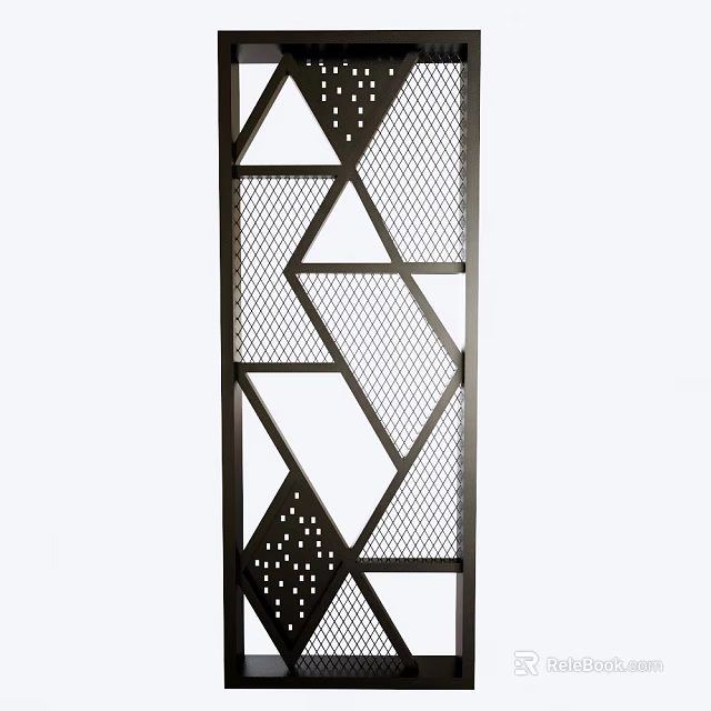 Geometric Design Black Metal Room Divider With Laser Cut Perforated Panels 3d model 