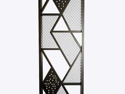 Geometric Design Black Metal Room Divider With Laser Cut Perforated Panels 3d model