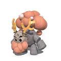 3D Cartoon Character With Orange Fluffy Hair Yellow Horns And Gray Stone Body