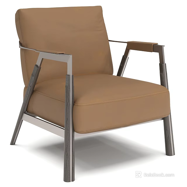 Modern Brown Leather Armchair With Sleek Metal Frame And Sturdy Legs 3d model 