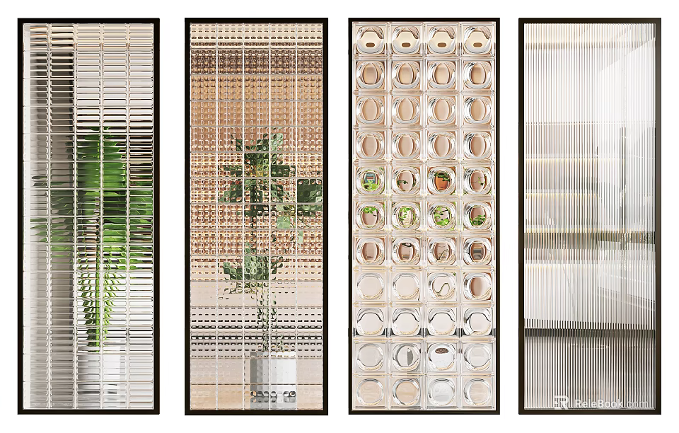Stylish Room Divider Designs With Textured Panels Circular Patterns And Green Plants 3d model