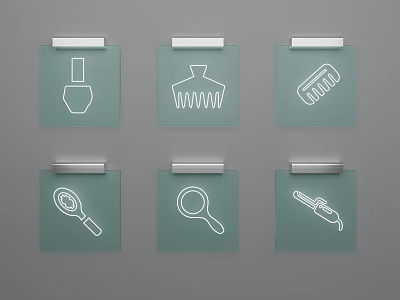 Green Square Wall Hangings With Various Tool Outlines And Top Clips 3d model