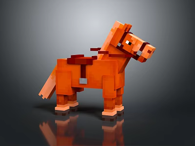 Stylized Pixel Art Orange Horse Creature Character in 3D Digital Game Render 3d model