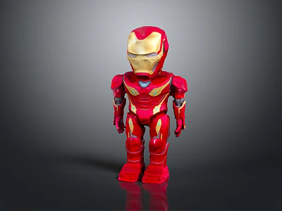 Iron Man Stylized Action Figure With Red Armor And Gold Details Standing On Black Background 3d model