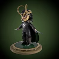 Game Movie Character Loki Chibi Figure In Black Costume Golden Helmet Holding Daggers On Base