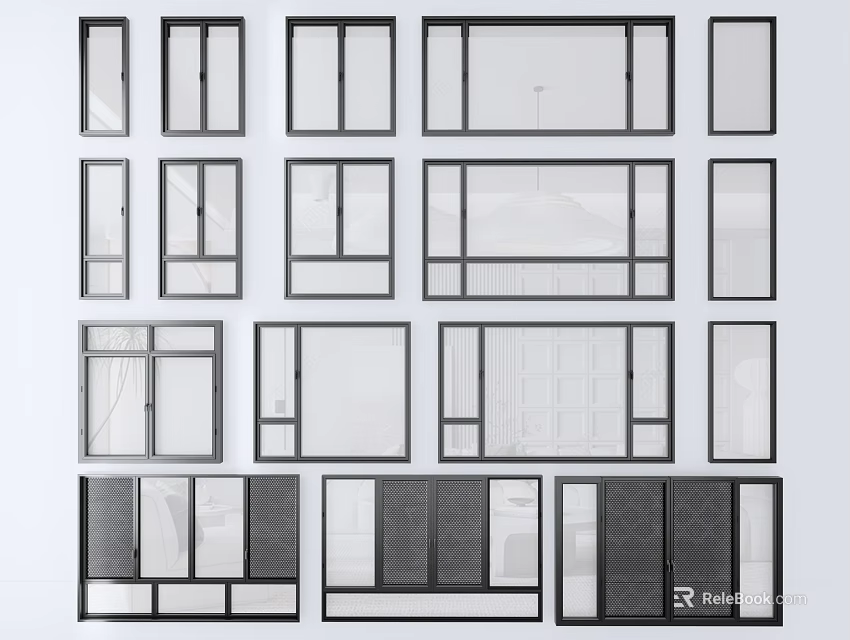 Casement Windows Various Modern Design Styles Displaying Single Double And Grille Panels 3d model 
