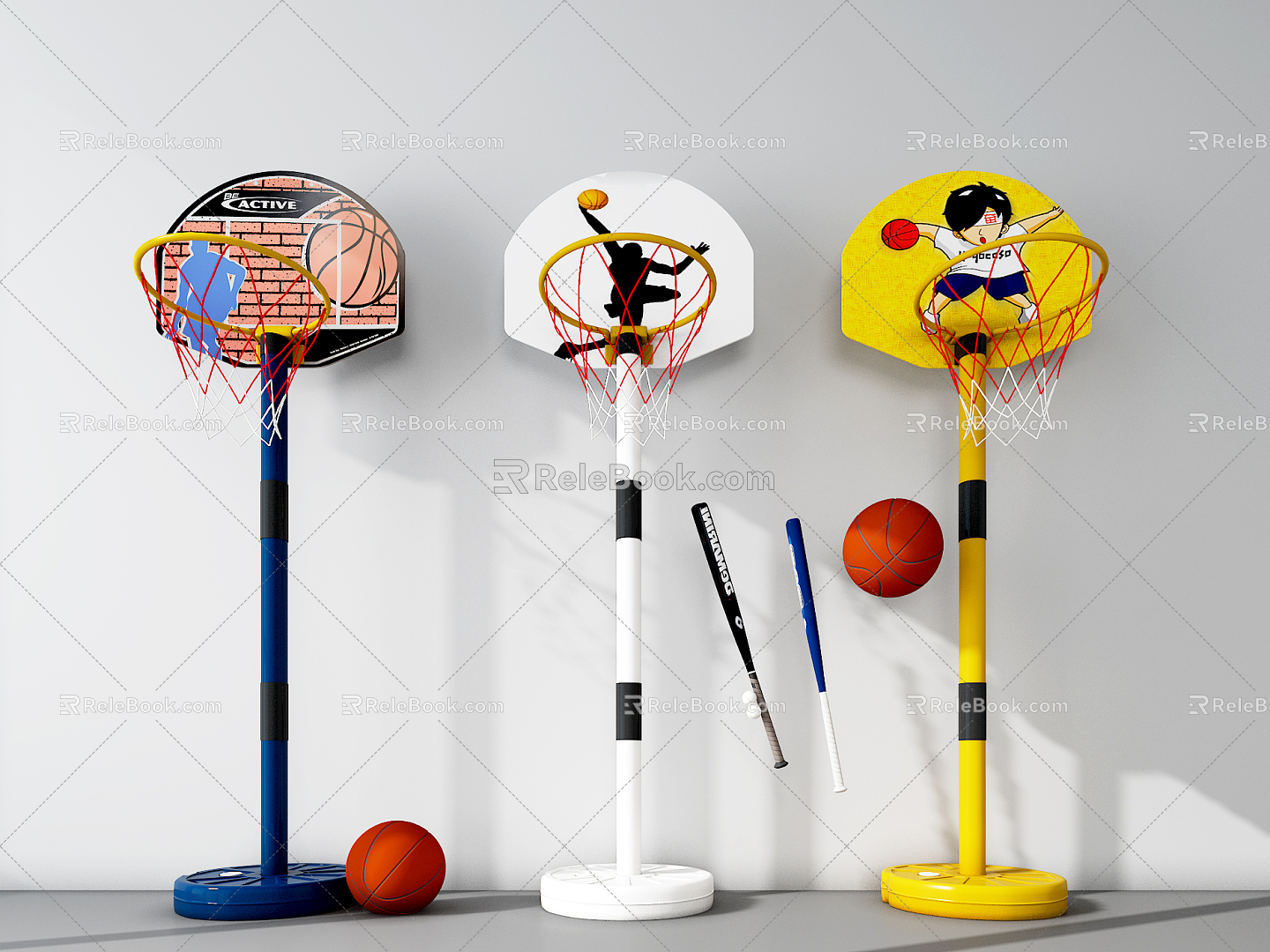 Modern Basketball Small Basketball Frame Combination Children's Room Basket Baseball 3d model