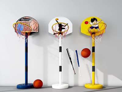 Sports Equipment For Kids With Colorful Basketball Hoops Basketballs And Bats 3d model