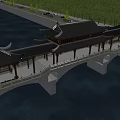 Ancient Architectural Bridge With Traditional Curved Eaves Roof Over River And Surrounding Trees