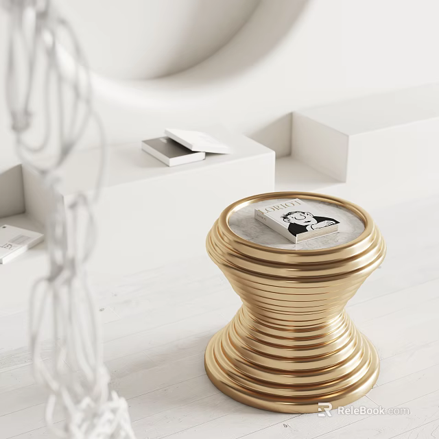 Golden Round Side Table With Spiral Pattern And Book On Top Modern Design 3d model