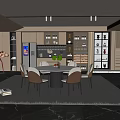 Modern Open Restaurant Interior Design With Round Dining Table Comfortable Chairs And Wine Cabinet 3d model