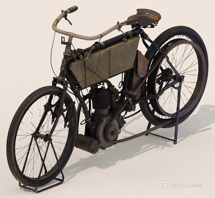 Classic Vintage Motorcycle Design With Engine Frame And Spoked Wheels 3d model 