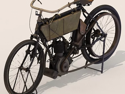 Classic Vintage Motorcycle Design With Engine Frame And Spoked Wheels 3d model