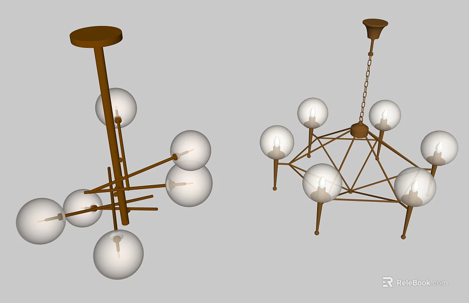 Modern Chandelier Design With Metal Branch Frame And Spherical Glass Bulbs 3d model 