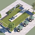 Modern Garden Landscape Design With Green Lawn Seating Area Umbrellas Trees and Stone Pathway