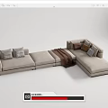 Modern Light Gray Sectional Sofa with Multiple Throw Pillows and Brown Blanket 3d model