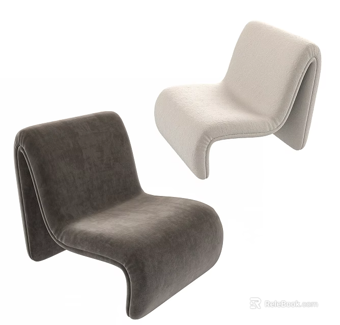 Dark Gray and Cream Velvet Upholstered Modern Sleek Curved Design Accent Chairs for Home Decor 3d model 