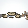Modern Round Table and Chair Set with Woven Design and Multiple Styles 3d model