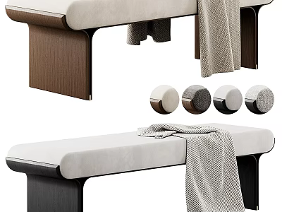Modern Upholstered Bench With Beige Cushion Gray Blanket And Wooden Black Legs 3d model