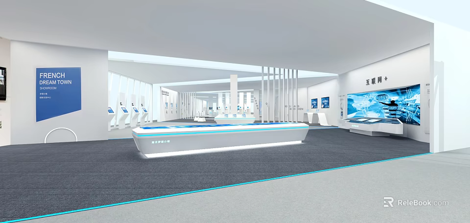 Yadongke Exhibition Hall Modern Interior With Display Counter And Digital Screens 3d model 